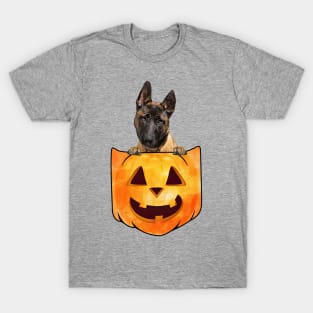 Malinois Dog In Pumpkin Pocket Halloween T-Shirt